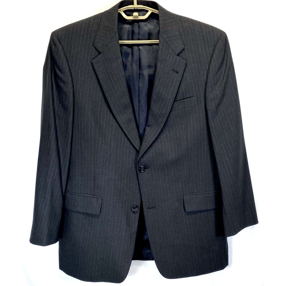 Hart Schaffner Marx Men's 40S Sport Coat Suit Jacket Gray Stripe 2 Button Wool
